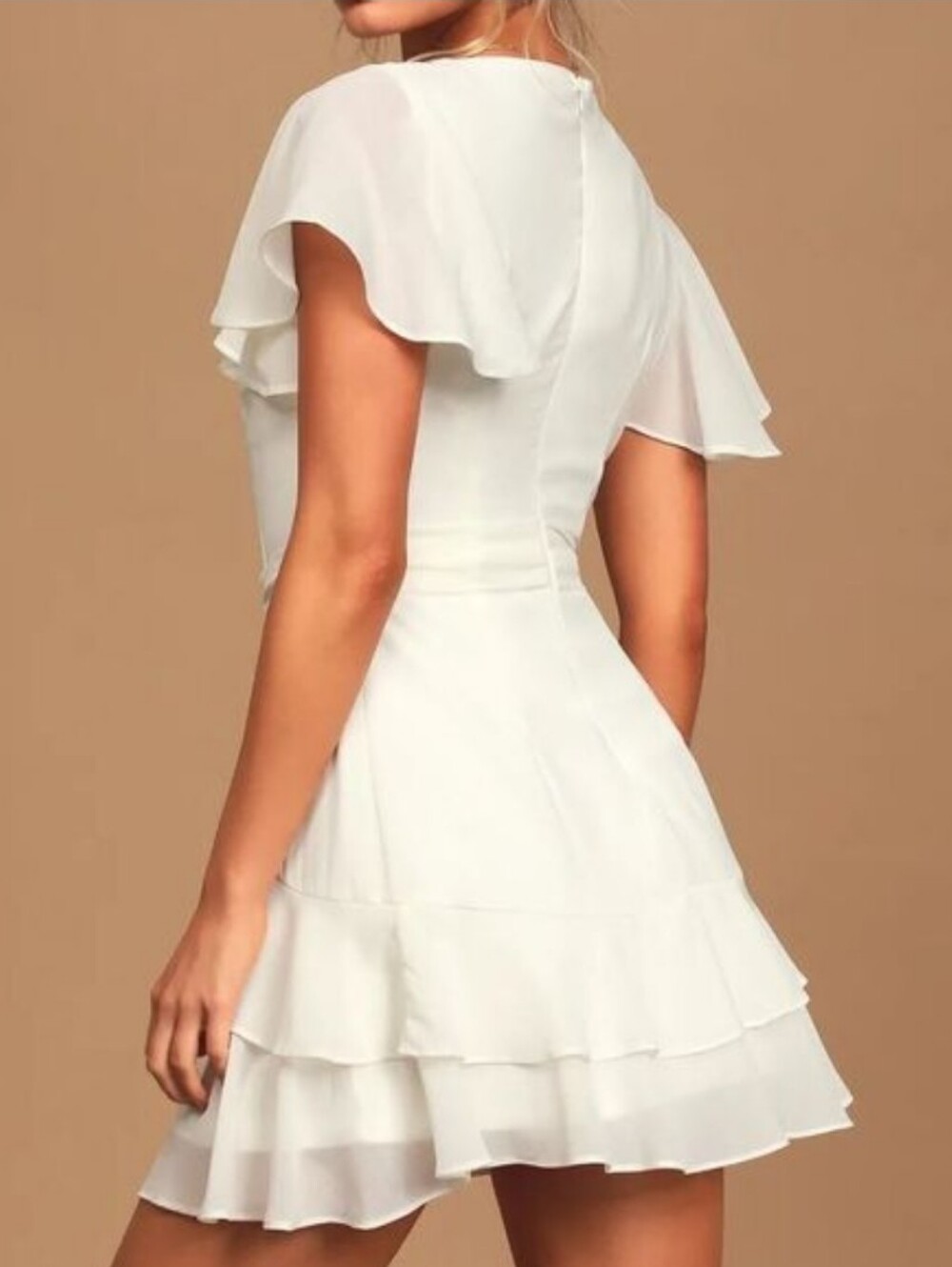 White Ruffle Wrap Dress - Elegant Women's Dress - Picture 6 of 9